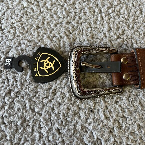 Ariat Concho Belt Mens 38 Brown Leather Tooled Cowboy Rodeo Western Ranch Farm - Picture 2 of 7